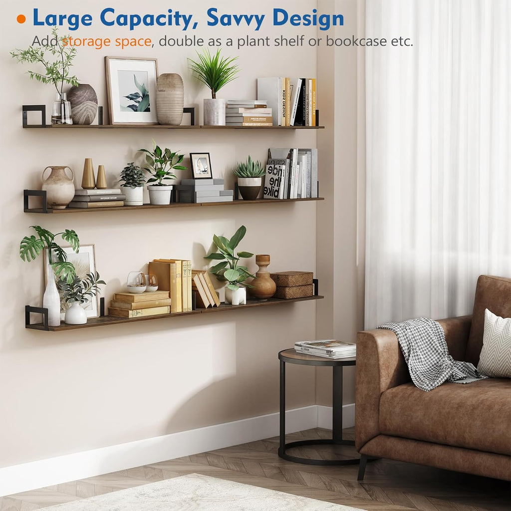 Floating Shelves for Wall 36 Inches Long 8 Inch Deep, Large Wall Book Shelves , Rustic Wood Hanging Bookshelf Office