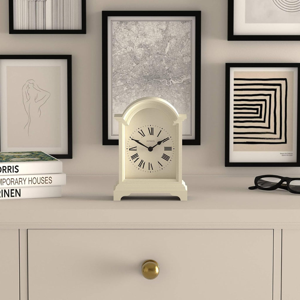 Bistro Mantel Clock - Small Classic Arch top Carriage Clock Design - Pale Cream - Contemporary Classic Style for Mantel, Desk, Table,...