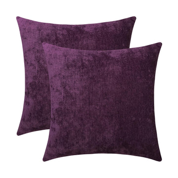 Plum Purple Soft Throw Pillow Covers Decorative Chenille Square Couch Cushion Cases Sofa Decor, Set of 2, 18 x 18