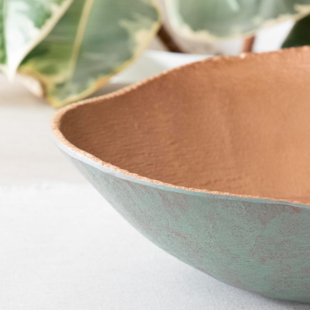 Cast Metal Extra Large Turquoise Copper Finish Round Decorative Bowl 14 inch