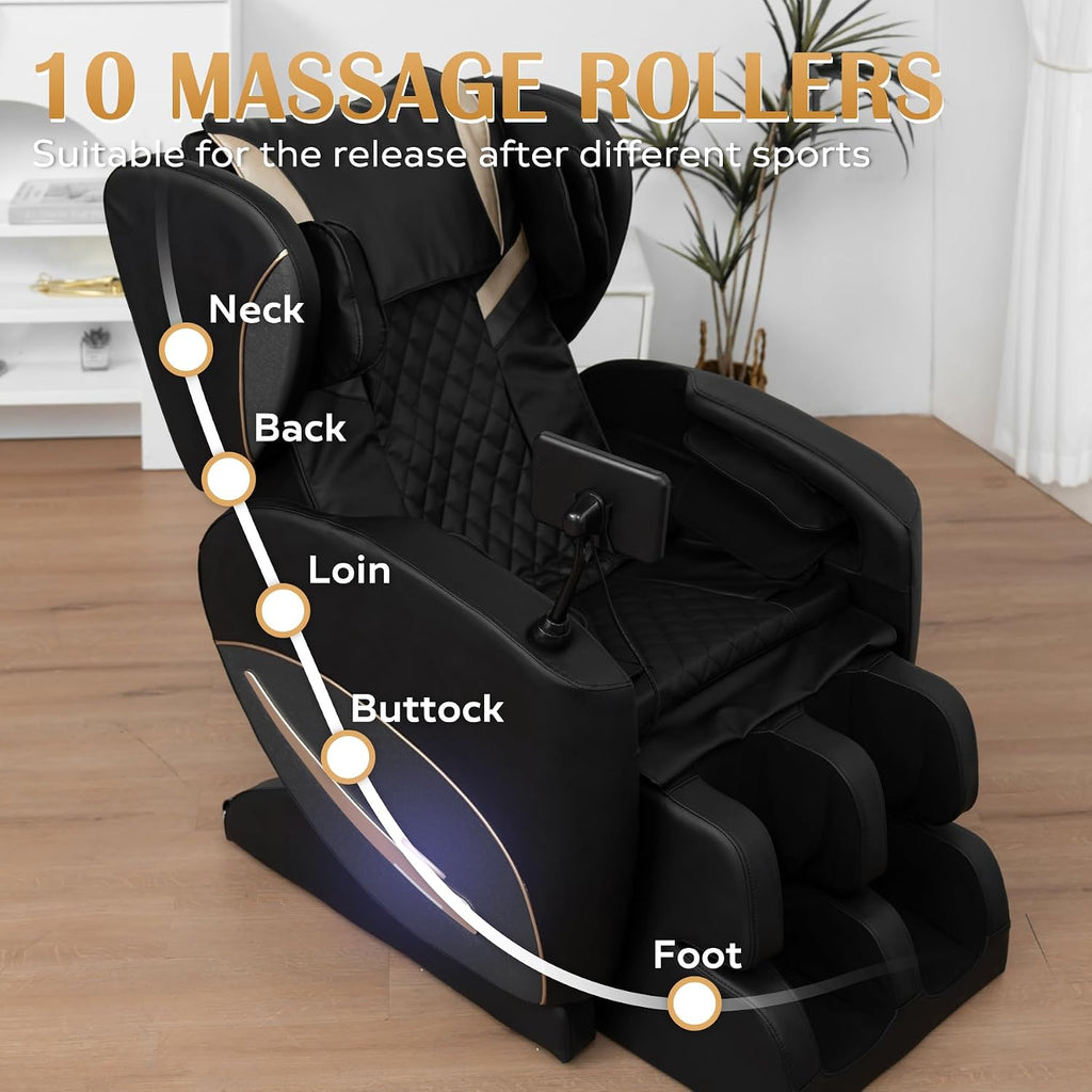 Zero Gravity Massage Chair Recliner with 10 Massage Rollers, Full Body Air Pressure Therapy, Heated Lumbar & Leg