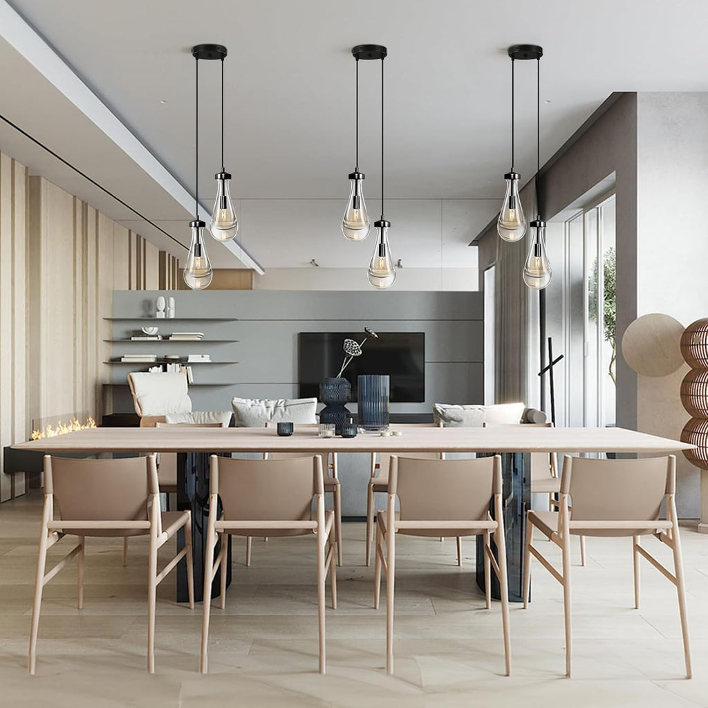 Raindrop Pendant Lights Kitchen Island Teardrop Black Hanging Light Fixtures Clear Solid Glass Pendant Light Modern Chandeliers for Dining Room Porch Corridor Living Room (2-Light)
