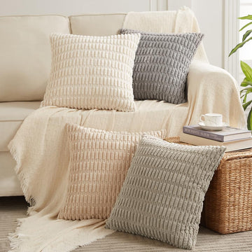 4 Packs Decorative Throw Pillow Covers, Modern Farmhouse Boho Home Décor Accent Cushion Case, 18" x 18", Neutral