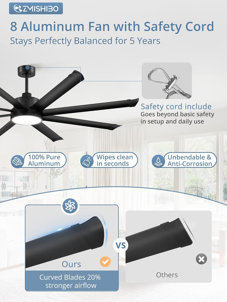 72" Ceiling Fan with LED Light and Remote - Black