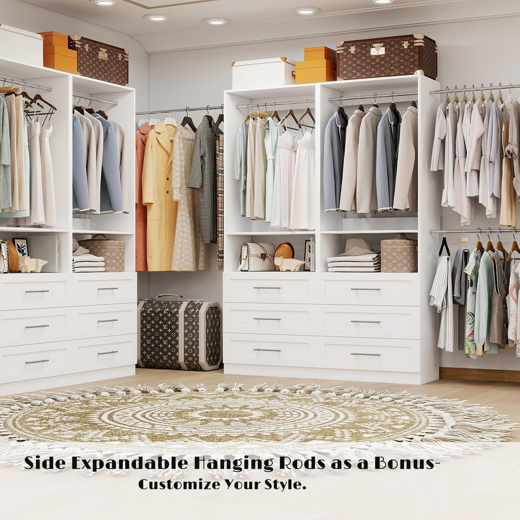 Closet System with 12 Drawers, 8FT-21FT Custom Closet Organizer System Modular Walk in Closet Freestanding Corner