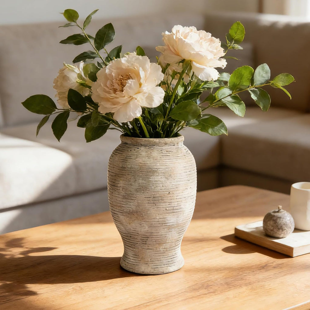 9 Inch Ceramic Flower Vase - Rustic Farmhouse Pottery Vase | Decorative Vases