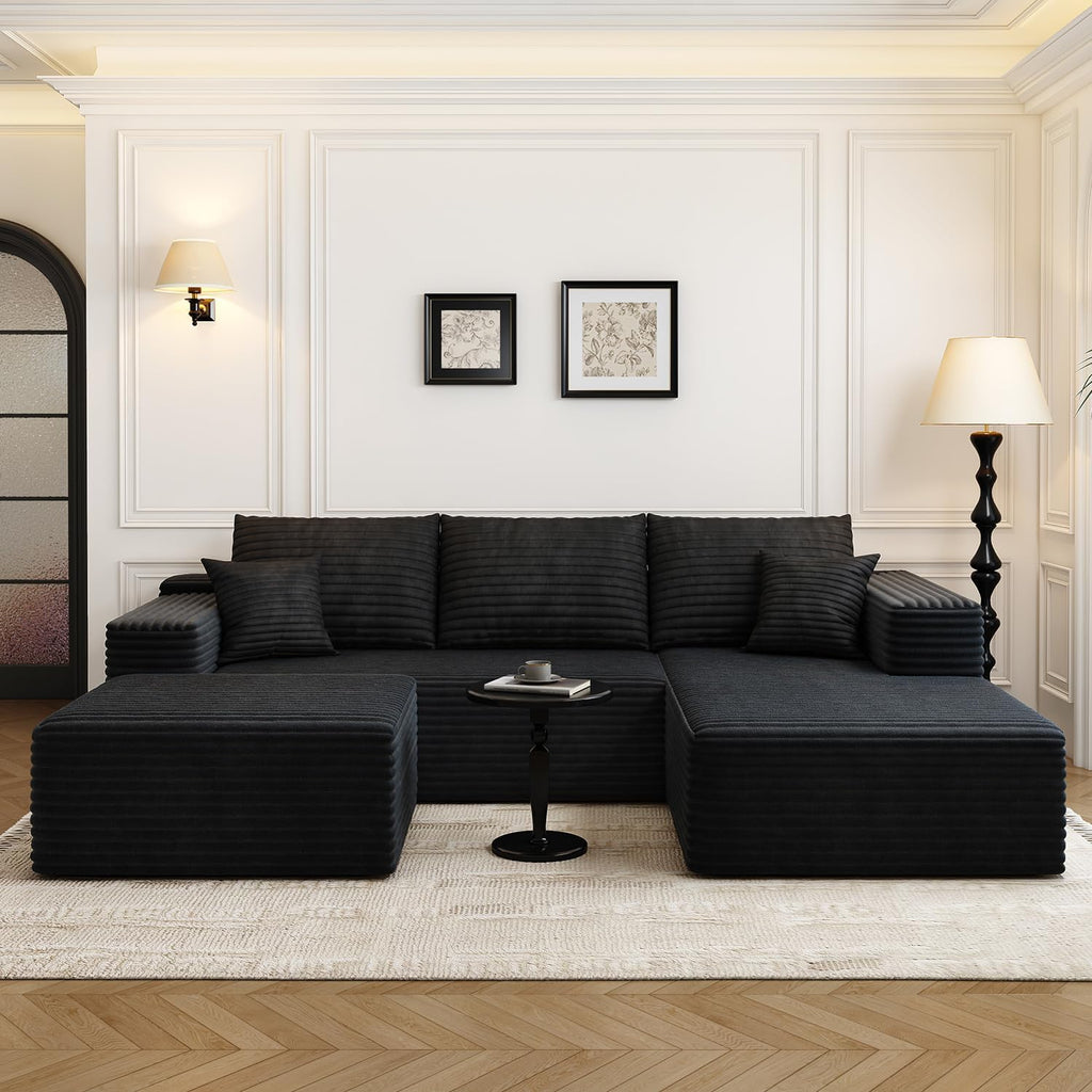 107.5" Cloud Modular Sectional Sofa with 1 Ottoman,Modern Minimalist Upholstered Couches, Comfort U Shaped Sofa ,Deep