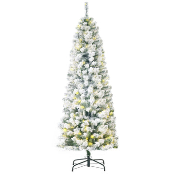 6ft Prelit Snow-Flocked Artificial Christmas Tree Slim Green