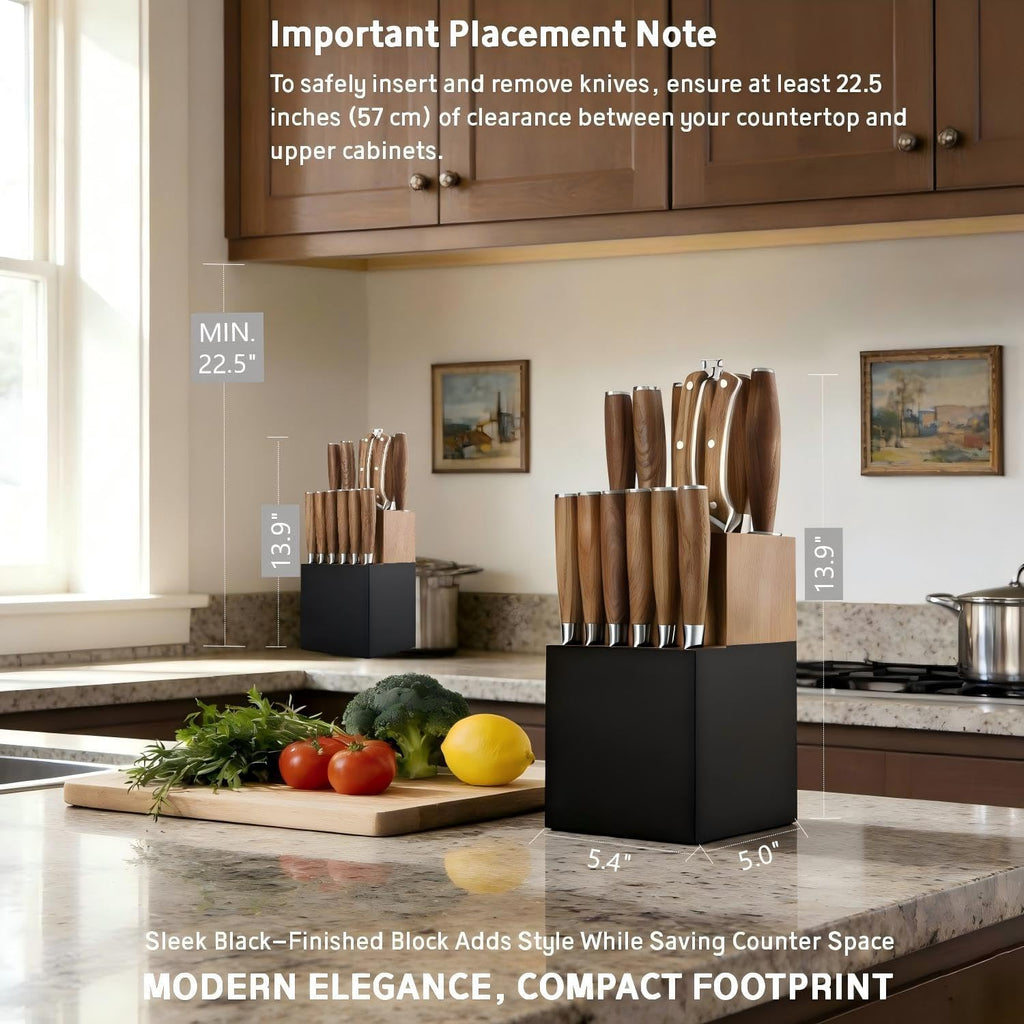 Ultra Sharp 15-Piece Kitchen Knife Set, High Carbon Stainless Steel Blades, Torrefied Brown Wood Handles, Ergonomic