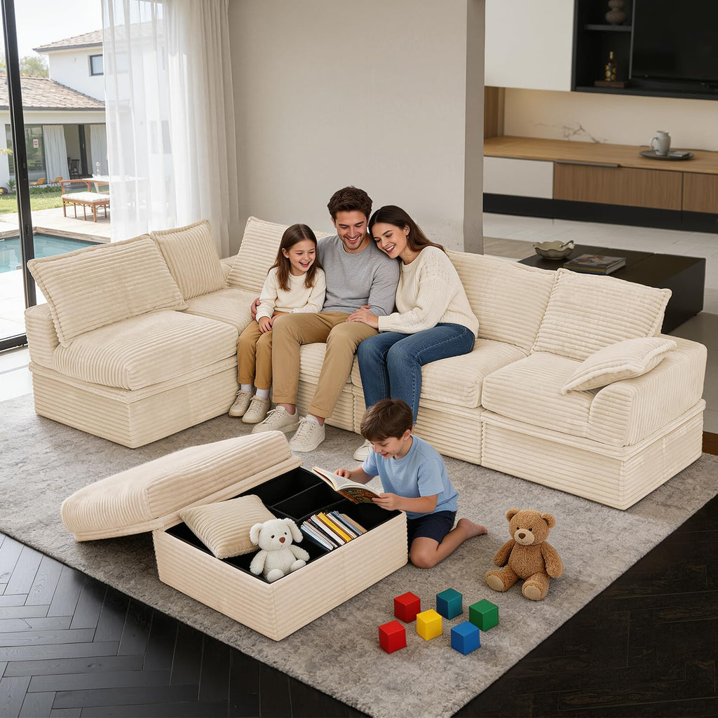 Upgrade Boneless Couch with Storage, Extra Deep&High Seat Modular Sectional Sofa 5 Seater U Shaped Couch with