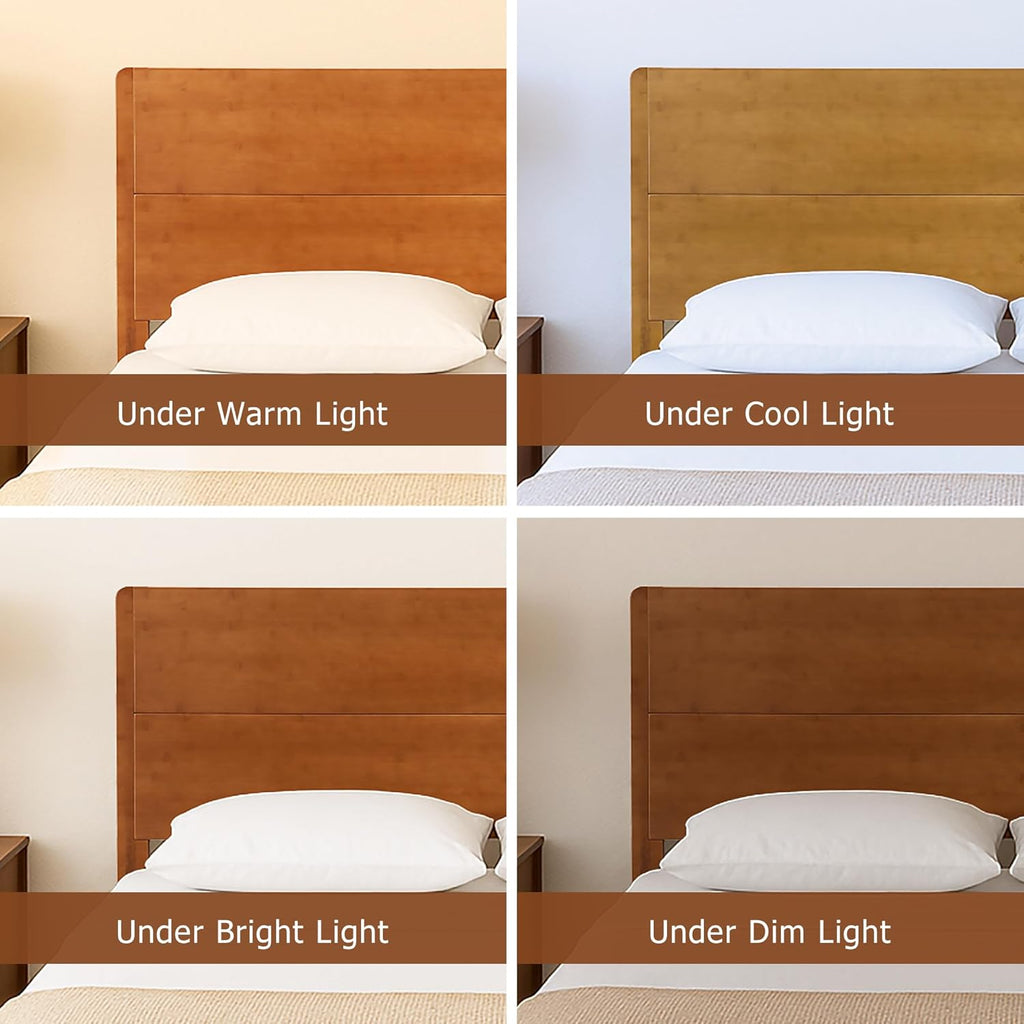 Queen Bamboo Platform Bed, Mid-Century Modern Bed Frame with Tall Headboard, Solid Sustainable Bedframe Queen-size