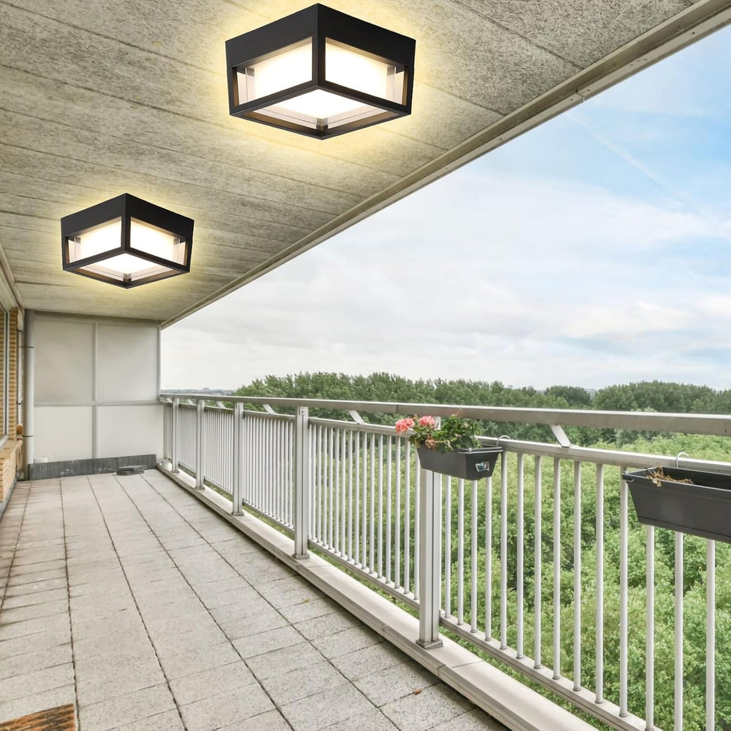 Outdoor Ceiling Porch Light LED Flush Mount for Wall or Ceiling, Square Exterior Wall Lamp for Patio Balcony Terrace