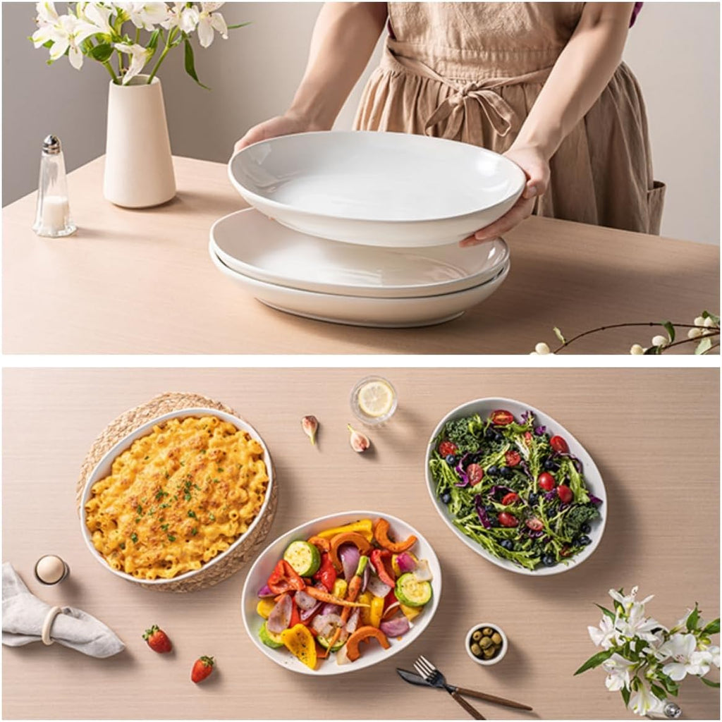 12 Inch Oval Serving Platters Set of 3, White Ceramic Serving Platters for Serving Food, Deep Porcelain Oval Platter