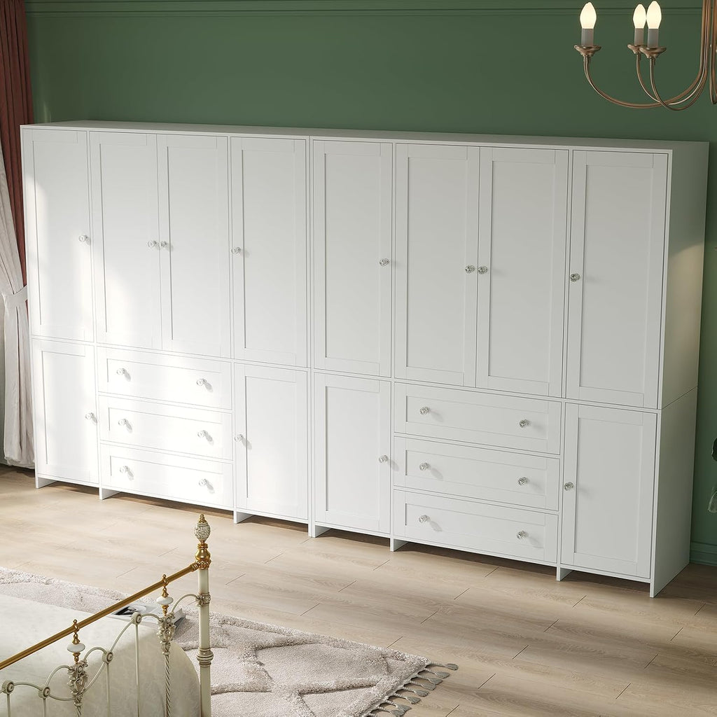 71" Armoire Wardrobe Closet with Drawers and Mirror, 6 Doors | Clothing Storage Cabinet with Hanging Rod, Wardrobe