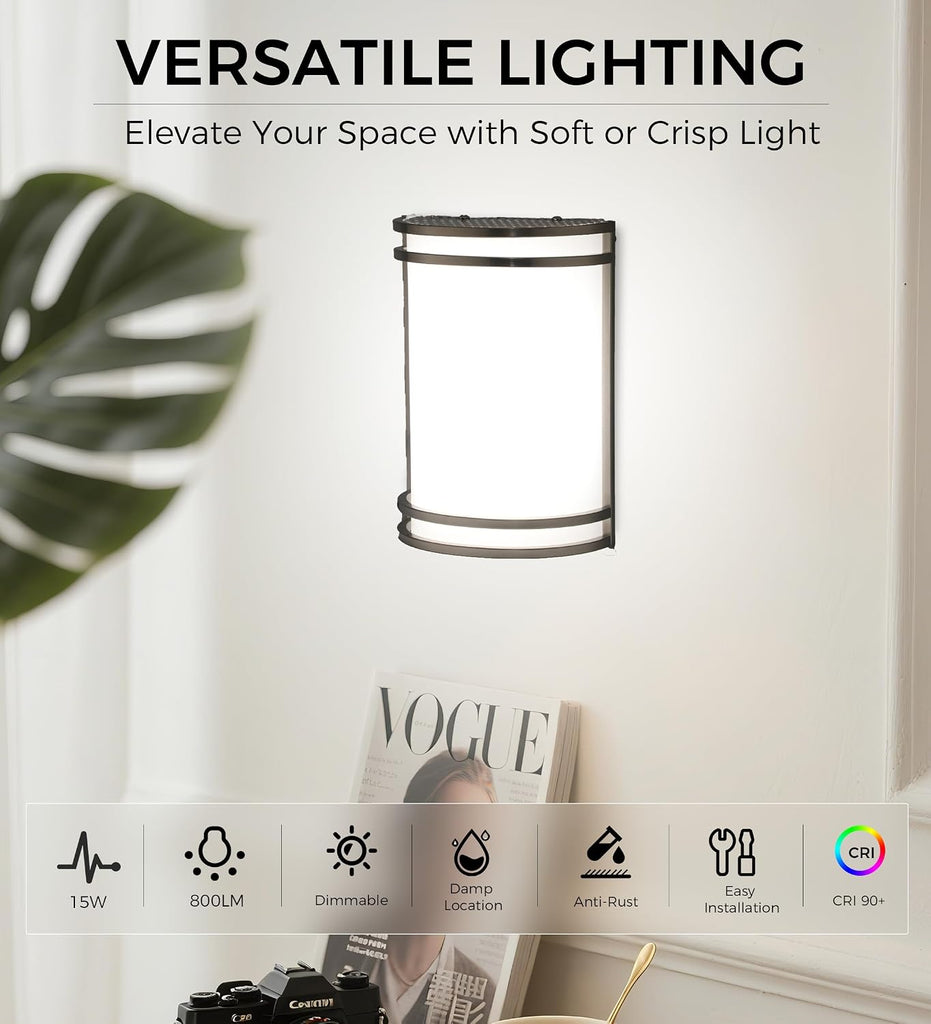 LED 3 Color Wall Sconce, Wall Lighting,3000K/4000K/5000K Color Temperature Adjustable Wall Mount Light Fixture, 15W
