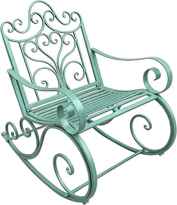Outdoor Rocking Chair, Wrought Iron Metal Patio Rocking Chair with Armrests and Backrest, Suitable for Indoor