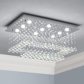 K9 Crystal Chandelier Light Fixture with 9 Lights and 2-Tier,Modern Flush Mount Ceiling Light Fixtures Modern Chandelier for Bedroom,Dining Room,Livingroom,L32 x W20 x H16