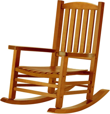 Wooden Oversized Porch Rocker Chair with High Back and Armrest, All Weather Slatted Rocker for Backyard, Garden, 400