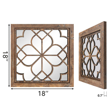 Set of 2 18 Inch Large Square Maroon Window Pane Wall Mirrors, Shatterproof Rustic Farmhouse Boho Vintage Accent