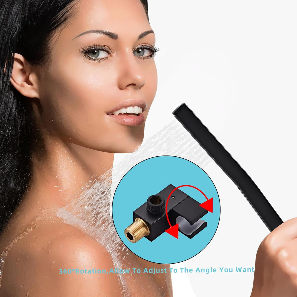Black square hand shower head, handheld shower head with hose,brass High pressure flushing With adjustable water