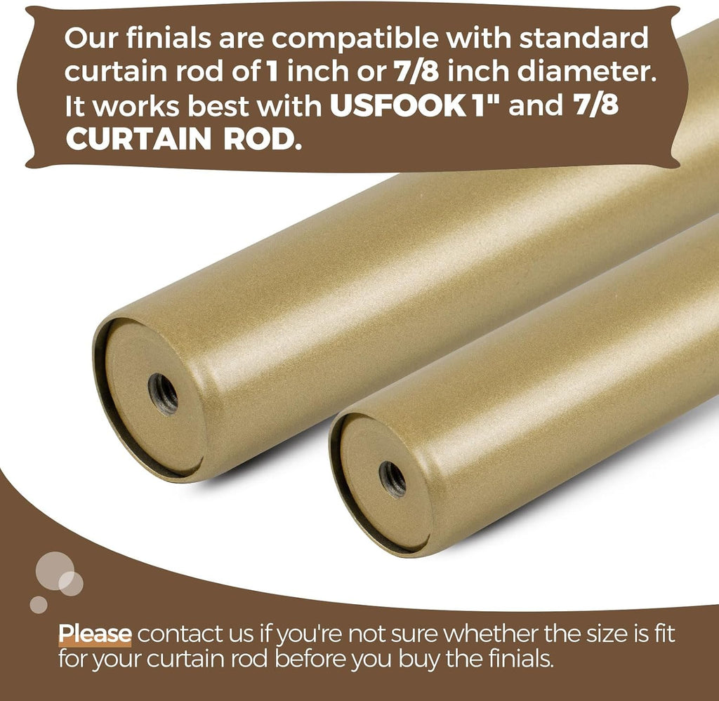 2 Pack Window Treatment Finials for 1 or 7/8 Inch Curtain Rods, Gold Drapery Rods Replacement Finials with M6