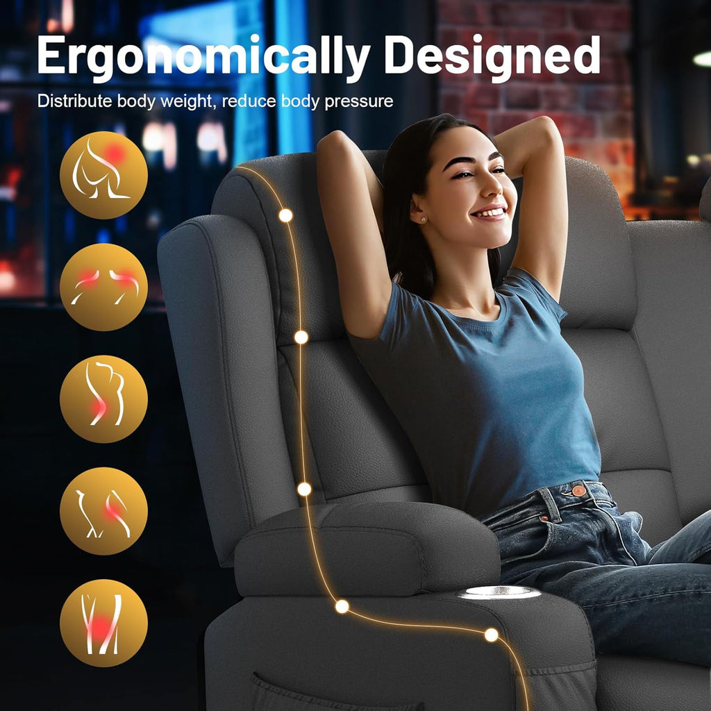 Home Theater Seating Loveseat Recliner Sofa, Massage Reclining Couch with USB, Center Console