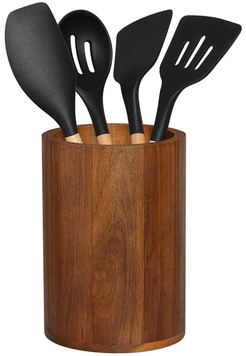 Acacia wood Utensil Holder Counter Decor, Cooking Utensil Holder Organizer - Kitchen Utensil Storage Organizer