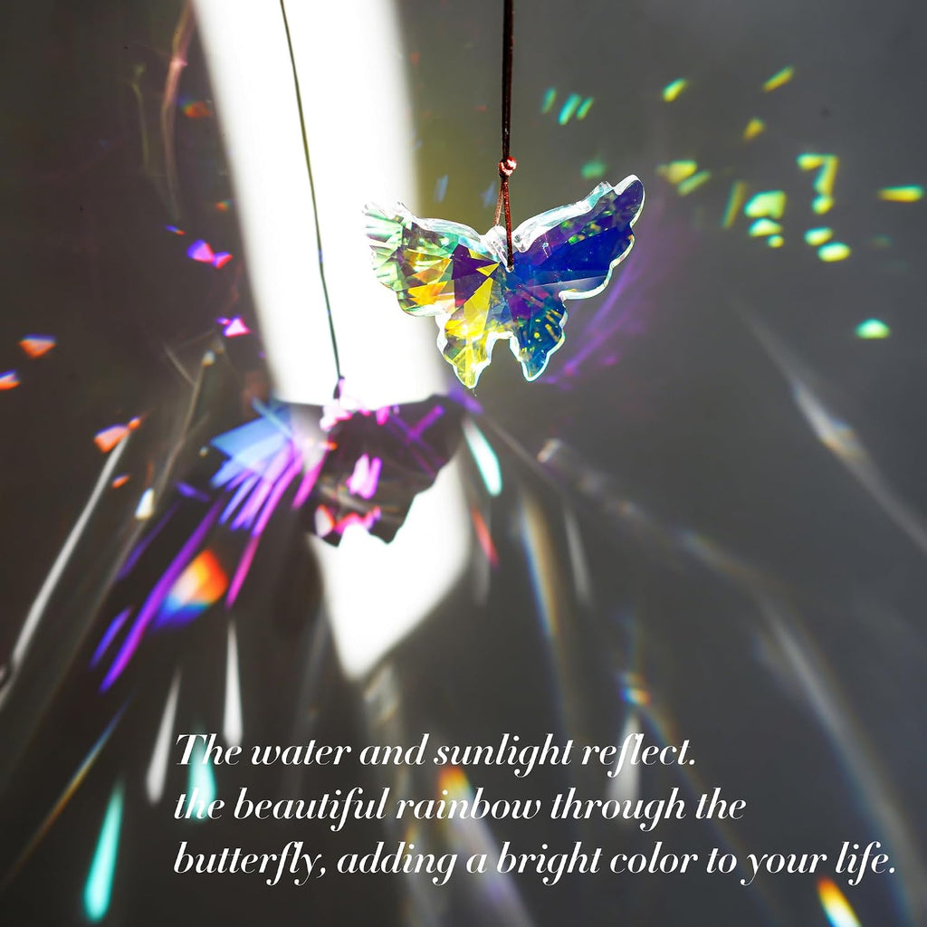 76mm AB Crystal Butterfly Prism Suncatcher Window Hanging Decor - AB Crystal Butterfly Prism Suncatcher Rainbow