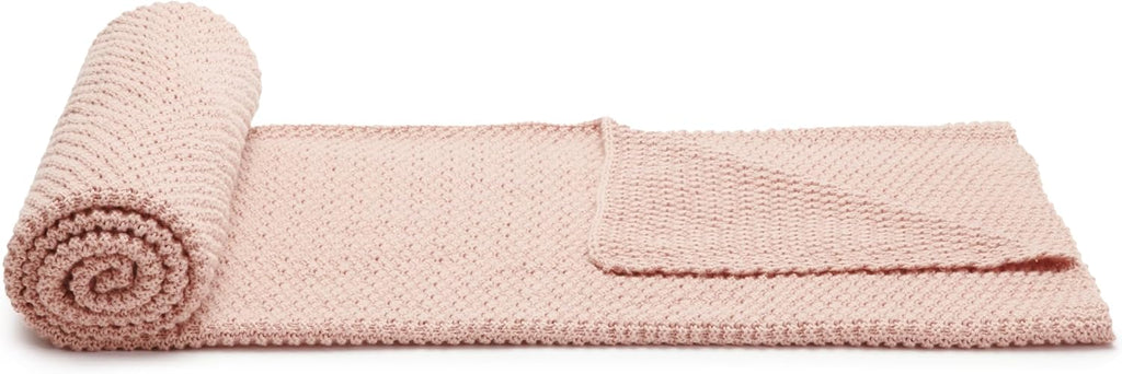 Chunky Cable Knit Throw Blanket, Lightweight Soft Cozy, 50" x 60", Dusty Rose