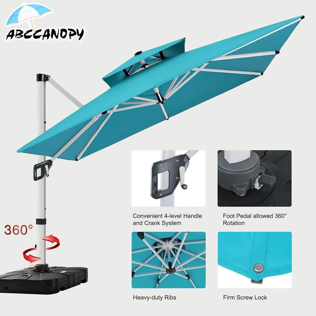 Patio Umbrella Cantilever Double Top Outdoor Offset Umbrella with 360° Rotation