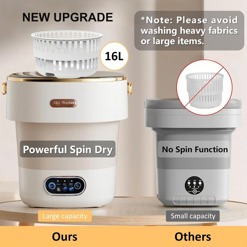 Portable Washing Machine with Spin Basket, Upgraded 16L Foldable Mini Washer【5-Min Wash・3-Min Spin・1-Year Manufacturer