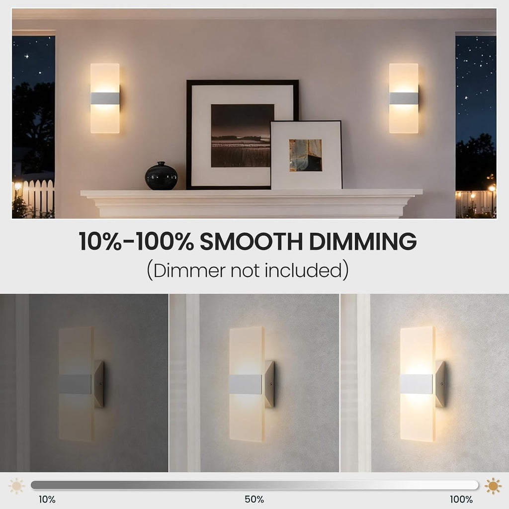 LED Wall Sconces Set of Two, Dimmable Indoor Wall Lights, 2700K-5000K Adjustable, Hardwired Acrylic Wall Lamps