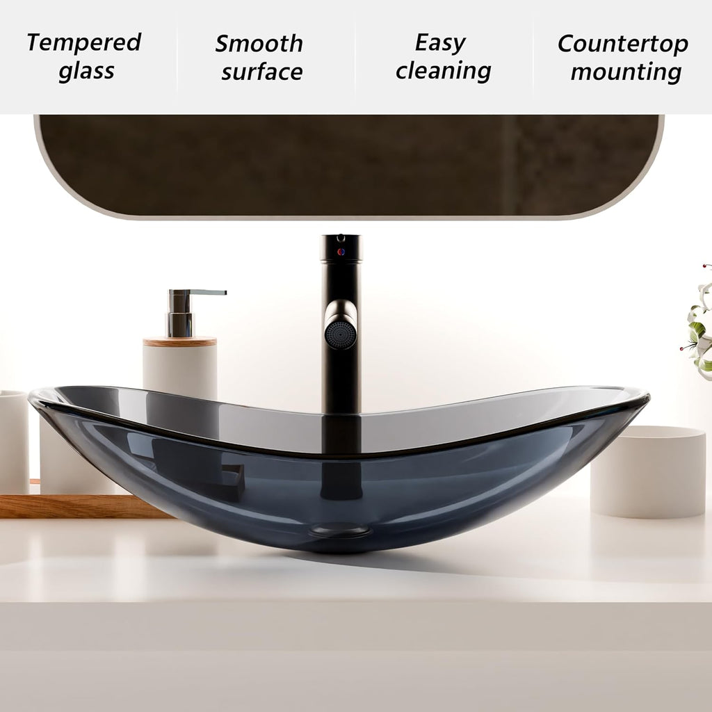 Vessel Sink Bathroom Sinks Tempered Glass Art Basin 20.8"x13.7" Oval Bowl Above Counter with Faucet and Pop-Up Drain