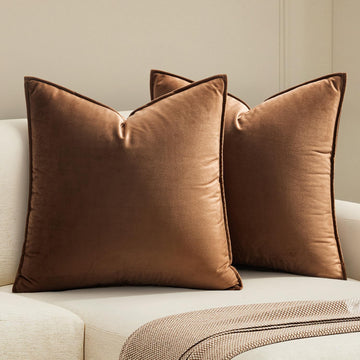 Brown Velvet Throw Pillow Covers 18x18 Soft Decorative Solid Square Cushion Cases Pack of 2 Modern Luxury Home Decor