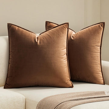 Decorative Brown Velvet Throw Pillow Covers for Couch 20x20 Inch