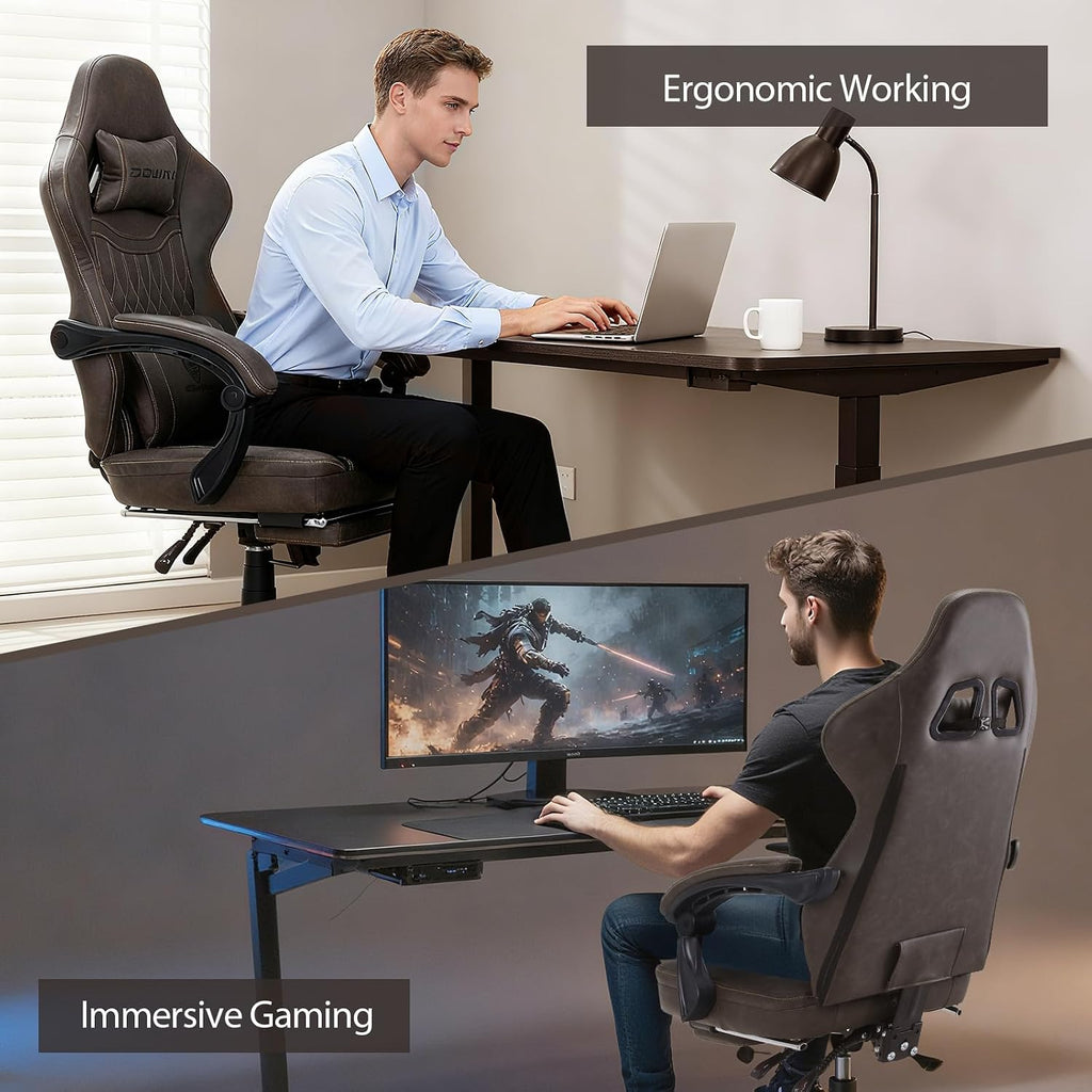 Gaming Chair Breathable PU Leather Gamer Chair with Footrest Massage Lumbar Support, Big and Tall Ergonomic Reclining