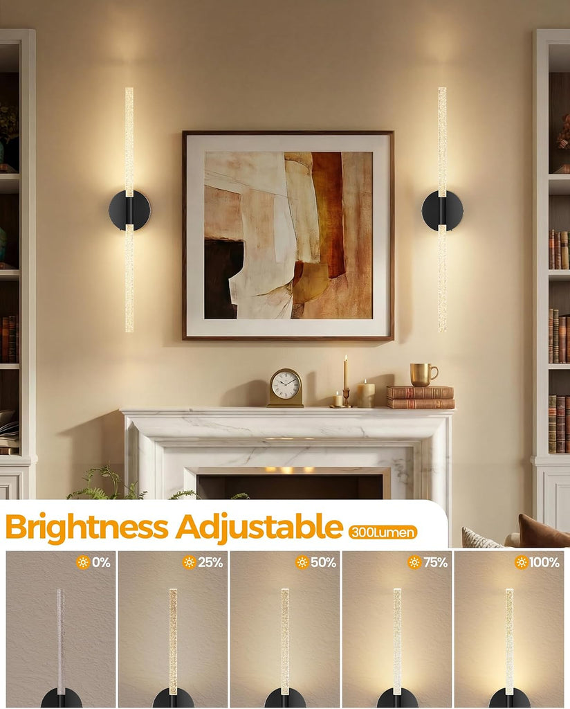Crystal-Inspired Bubble Battery Operated Wall Sconce Set of 2, 10000mAh 3 Color Temps Rechargeable Wall Lights with Remote, Dimmable Wireless Wall Lamp for Living Room Bedroom