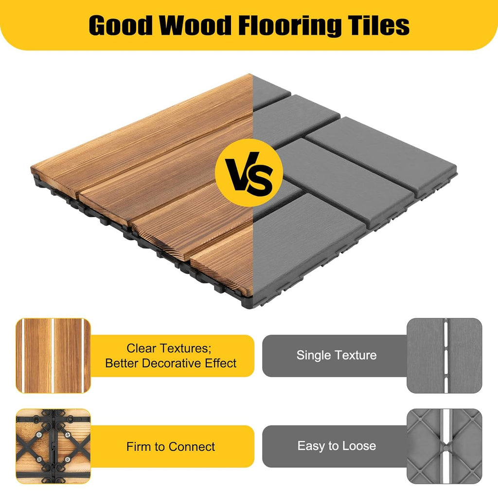 36 PCS Decking, 12"x12" Hardwood Deck Tiles DIY Easy Install Waterproof, Non-Slip, All-Weather Decking