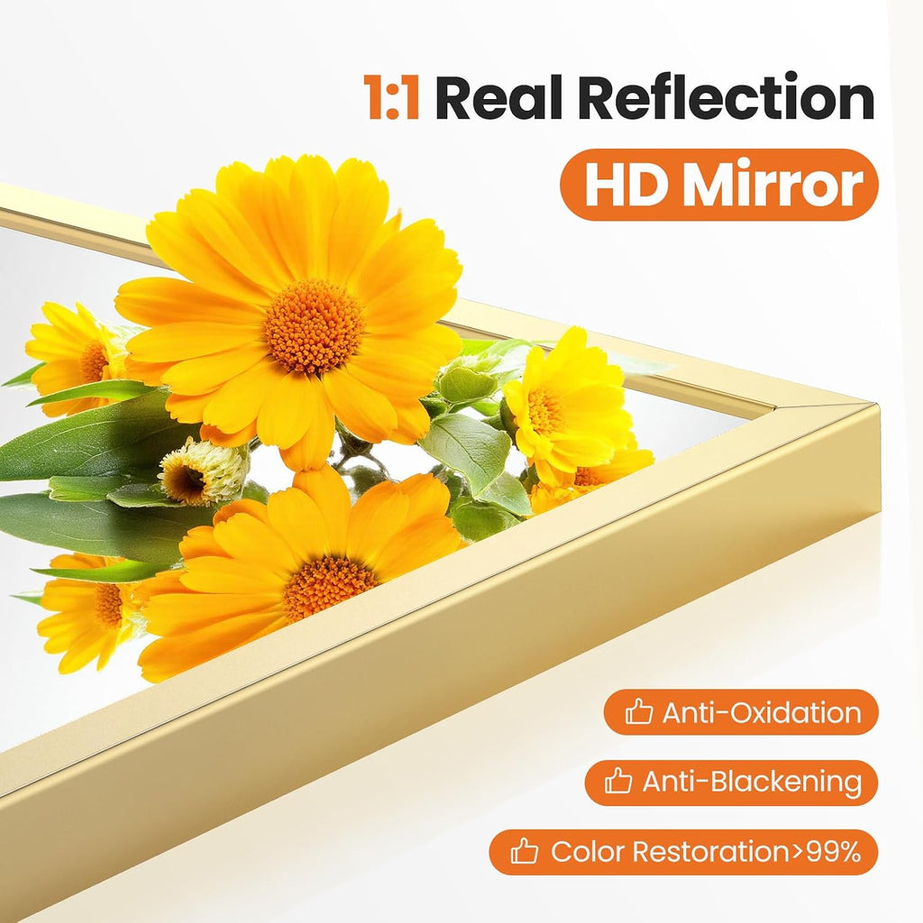 20"x30" Arched Gold Bathroom Mirrors for Wall, Bathroom Mirrors for Over Sink, Metal Framed with HD Shatter-Proof Glass