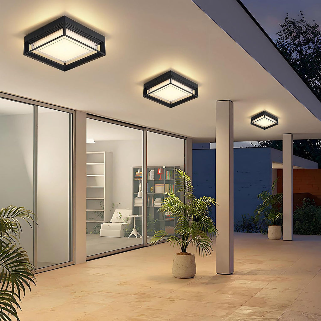 Square Flush Mount Outdoor LED Ceiling Light Fixture