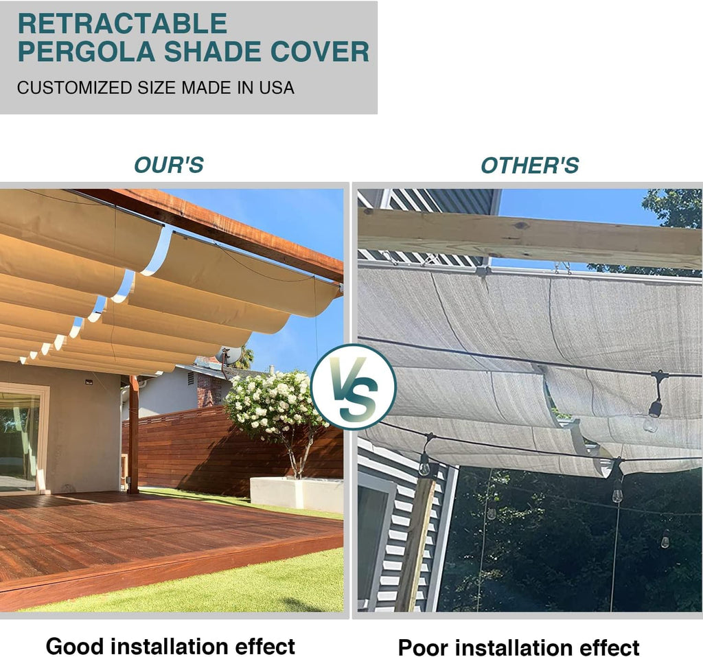 3'x12' Retractable Waterproof Wave Sun Shade Canopy Pergola Cover Shade Sail Awning for Outdoor Patio Porch Garden