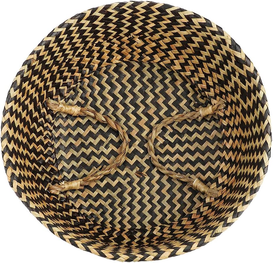 Seagrass Storage Basket, Woven Seagrass Basket, Woven Basket with Handle itory Decor Decor (Black Wavy Pattern)