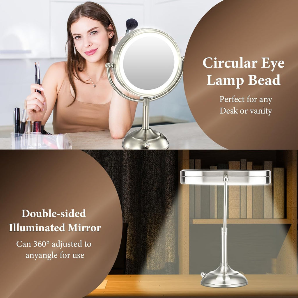 Professional 8.5" Large Lighted Makeup Mirror with Brighter Lights, 1X/10X True HD Magnifying Mirror with 3 Color