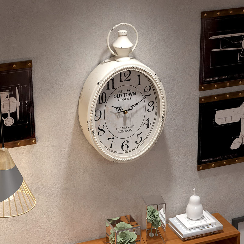 Small Retro Oval Wall Clock Antique Old Design, White Vintage Style