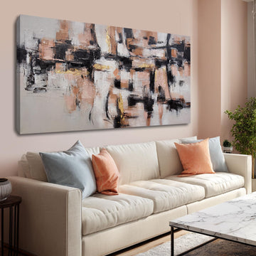 Canvas Art Wall Decor Large Framed Neutral Abstract Wall Art Black Art Pink and White Graffiti Painting Line Art Home