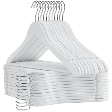 White Wooden Hangers 30 Pack Slim Coat Hangers for Closet with Smooth Finish, Shirt, Suit, Dress, Heavy Duty Clothes