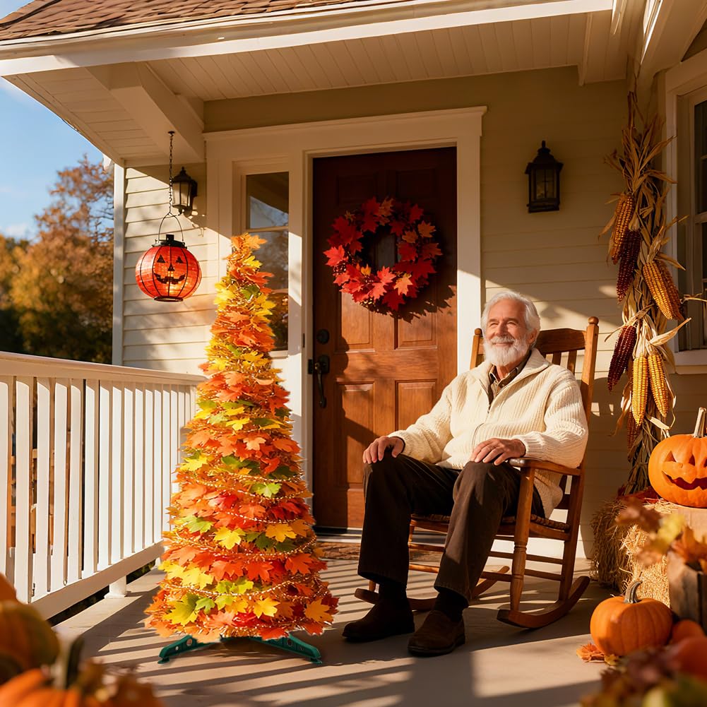 5.2FT Fall Tree Fall Decor, Thanksgiving Maples Tree for Fall Porch Decor, Thanksgiving Decorations