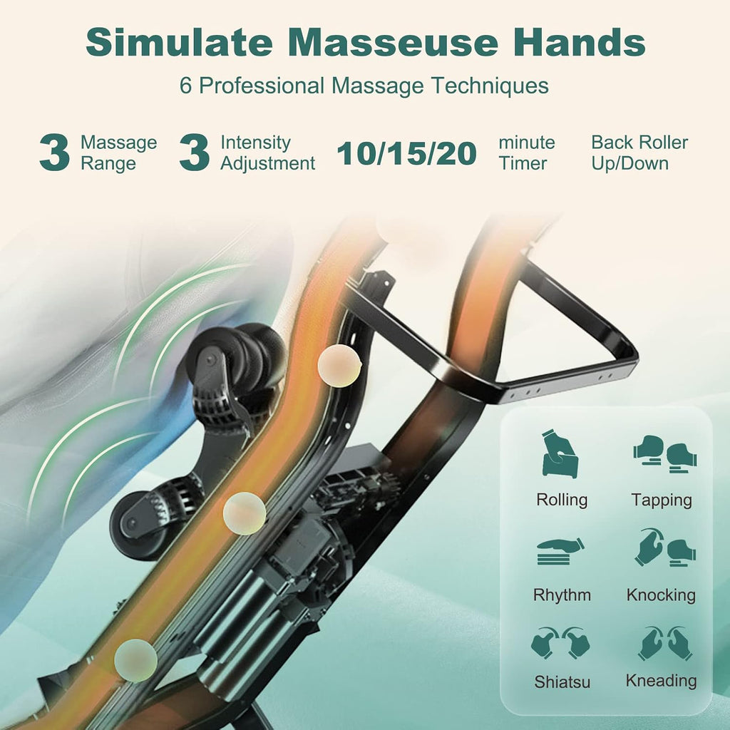 Full Body Massage Chair, Zero Gravity SL Track Electric Recliner with Reversible Footrest, Back Heater, Wheels &