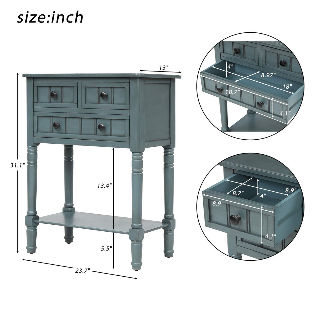 Narrow Console Table, Farmhouse Entryway Table Slim Sofa Table with Three Storage Drawers and Bottom Shelf, Wood