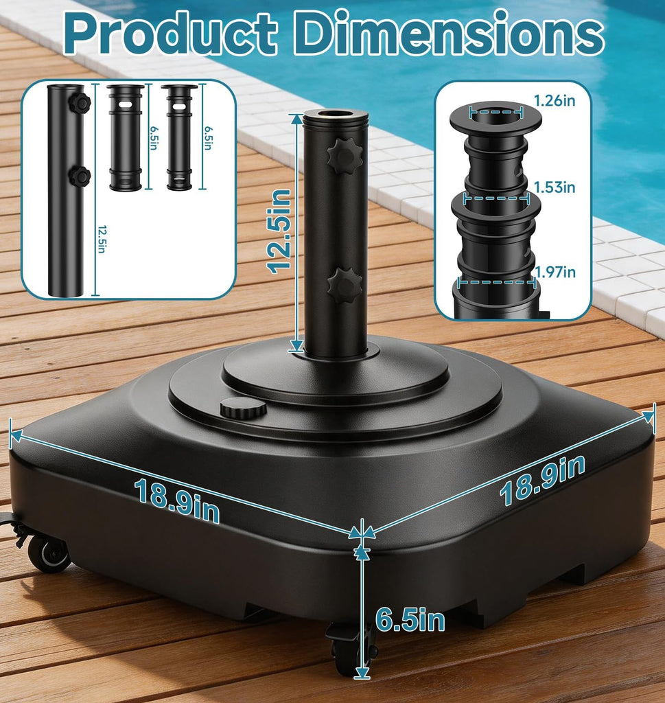 Umbrella Base with 5 Wheels, 100 lbs Max Capacity Fillable Umbrella Stand | 360°swivel wheel for flexible steering,2